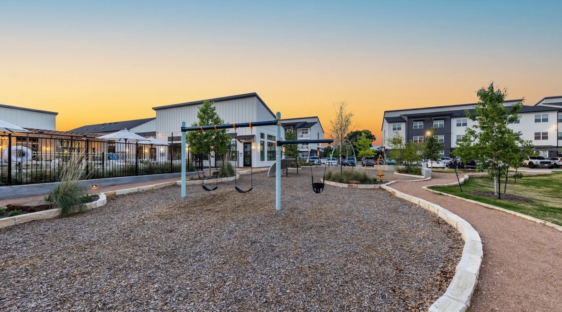 large playground at dusk